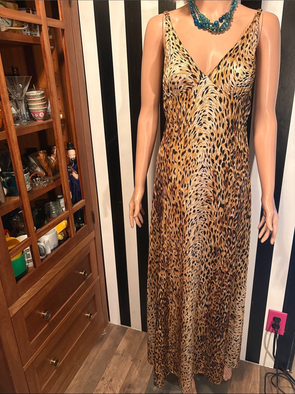 70s Vintage Leopard Print Slip Maxi Dress Sexy Nightgown Dress Size Small 2/4 - Picture 13 of 16